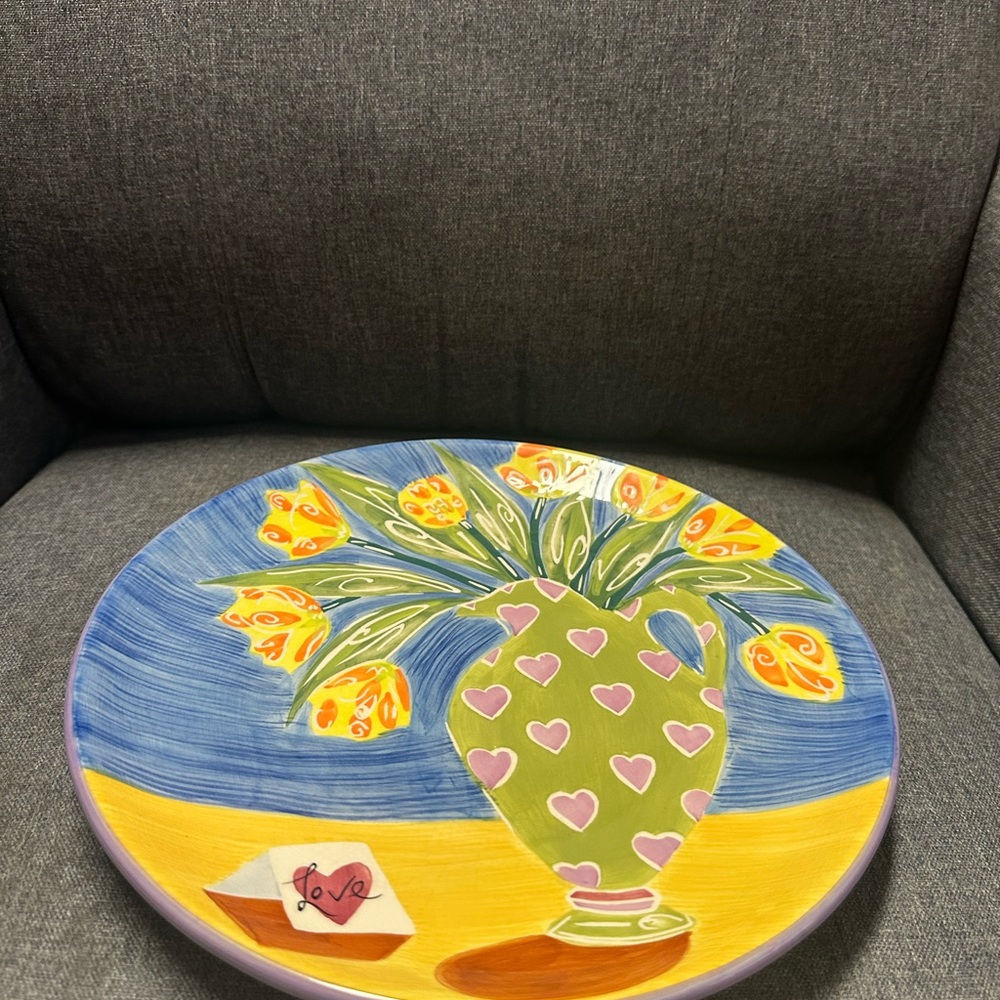 Anthropologie Claire Ware Colorful Floral Art Plate - Picture 5 of 8